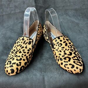 STEVE MADDEN Sz 7 Smile Almond Toe Animal Print Slip On Loafets Pony Hair